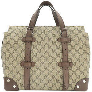Gucci tote bag GG Supreme canvas leather beige ebony brown Boston shoulder